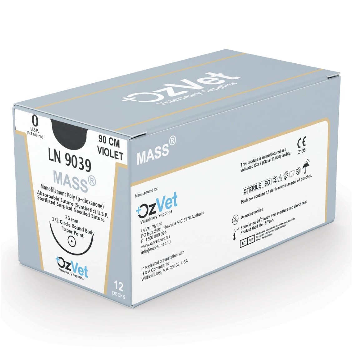 Absorbable Suture, PDS, 3/0, 26mm, 3/8 Circle, Reverse Cutting, 90cm, Violet